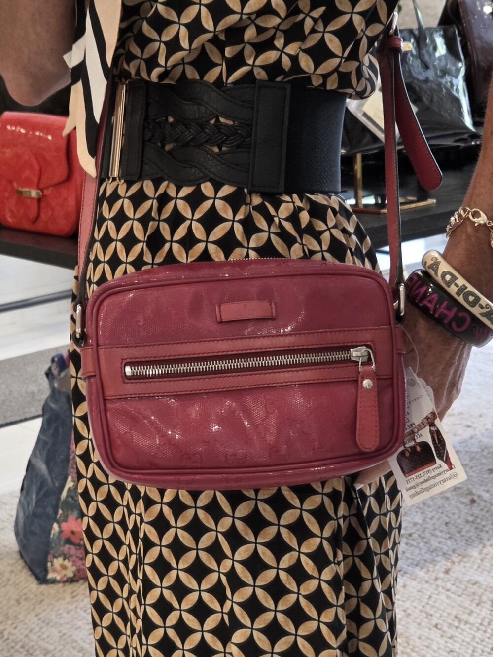 Gucci Cross Body/Shoulder Stunning Red Coated Leather GG Embossed Like New Condi